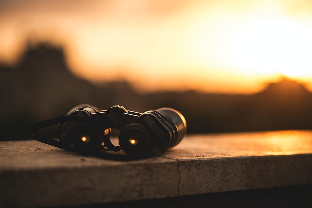 Binoculars on the sunset