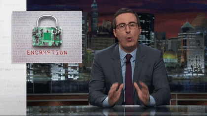 TV host talking about encryption
